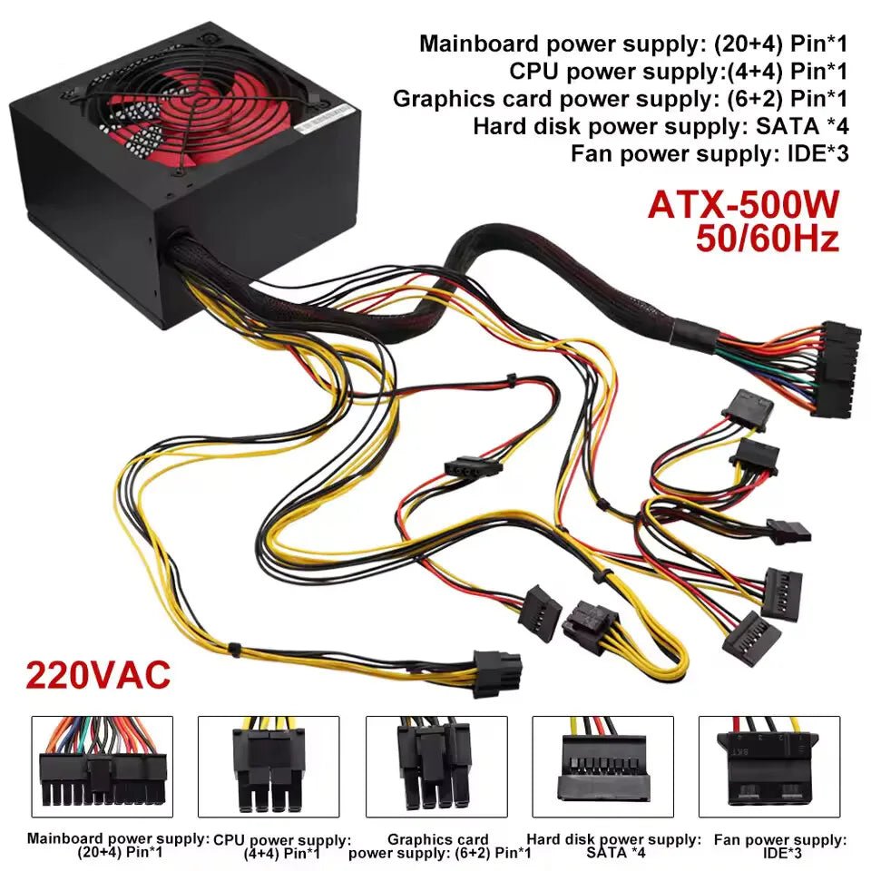 220v not work in 110v 500/600/700/800W PC Power Supply for Computer ATX Sources Desktop Intel AMD Sleeve Bearing Cooling - GadgetsPerformance