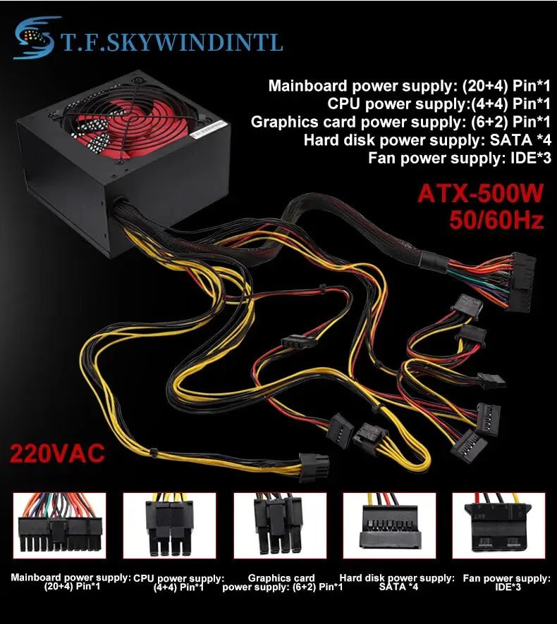 220v not work in 110v 500/600/700/800W PC Power Supply for Computer ATX Sources Desktop Intel AMD Sleeve Bearing Cooling - GadgetsPerformance