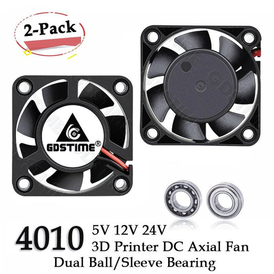 2Pcs Gdstime DC 24V 12V 5V 40mm x 40mm x 10mm 2 - Pin Ball Bearing Computer PC Case Cooling Fan 4010 - GadgetsPerformance