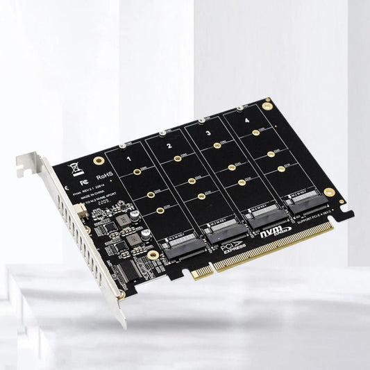 4 Port M.2 NVME SSD To PCIE X16 Adapter Converter Card Support 2230/2242/2260/2280 Host Controller Expansion Card LED Indicator - GadgetsPerformance