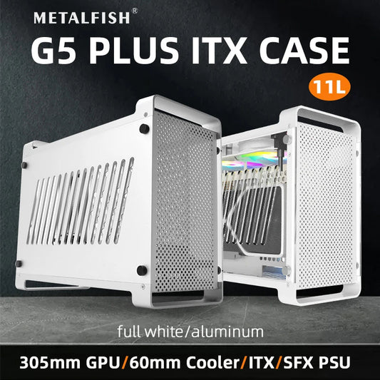 METALFISH G5 Plus Aluminum ITX White Case Suitcase Portable PC Gaming Computer Small Chassis Support SFX PSU/306mm GPU/12cm Fan - GadgetsPerformance