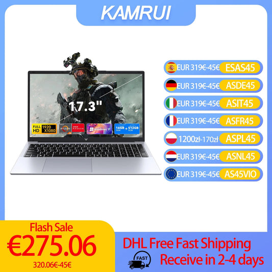 Ordinateur portable KAMRUI 17,3 pouces AMD Ryzen 3 4300U, 16 Go de RAM DDR4, 512 Go de SSD, ordinateur portable professionnel léger, Windows 11 Pro, Ordenadores Portátiles - GadgetsPerformance